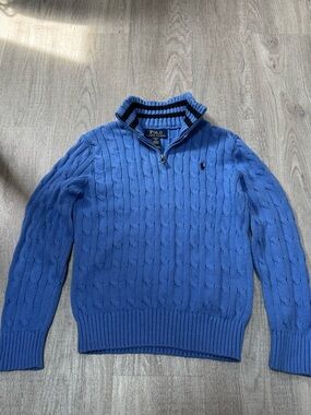 Polo Ralph Lauren Boys Cable Knit Quarter Zip Sweater Blue Size 8